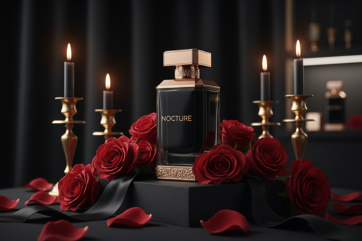 Valentines day black theme with perfume